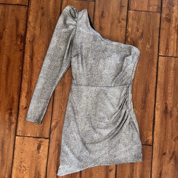 Aqua One Shoulder Short Silver Dress - Picture 1 of 5